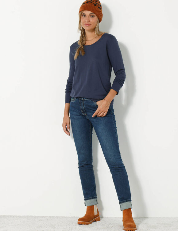 T-shirt col rond manches longues uni (marine) T-shirt col rond manches longues uni (marine)